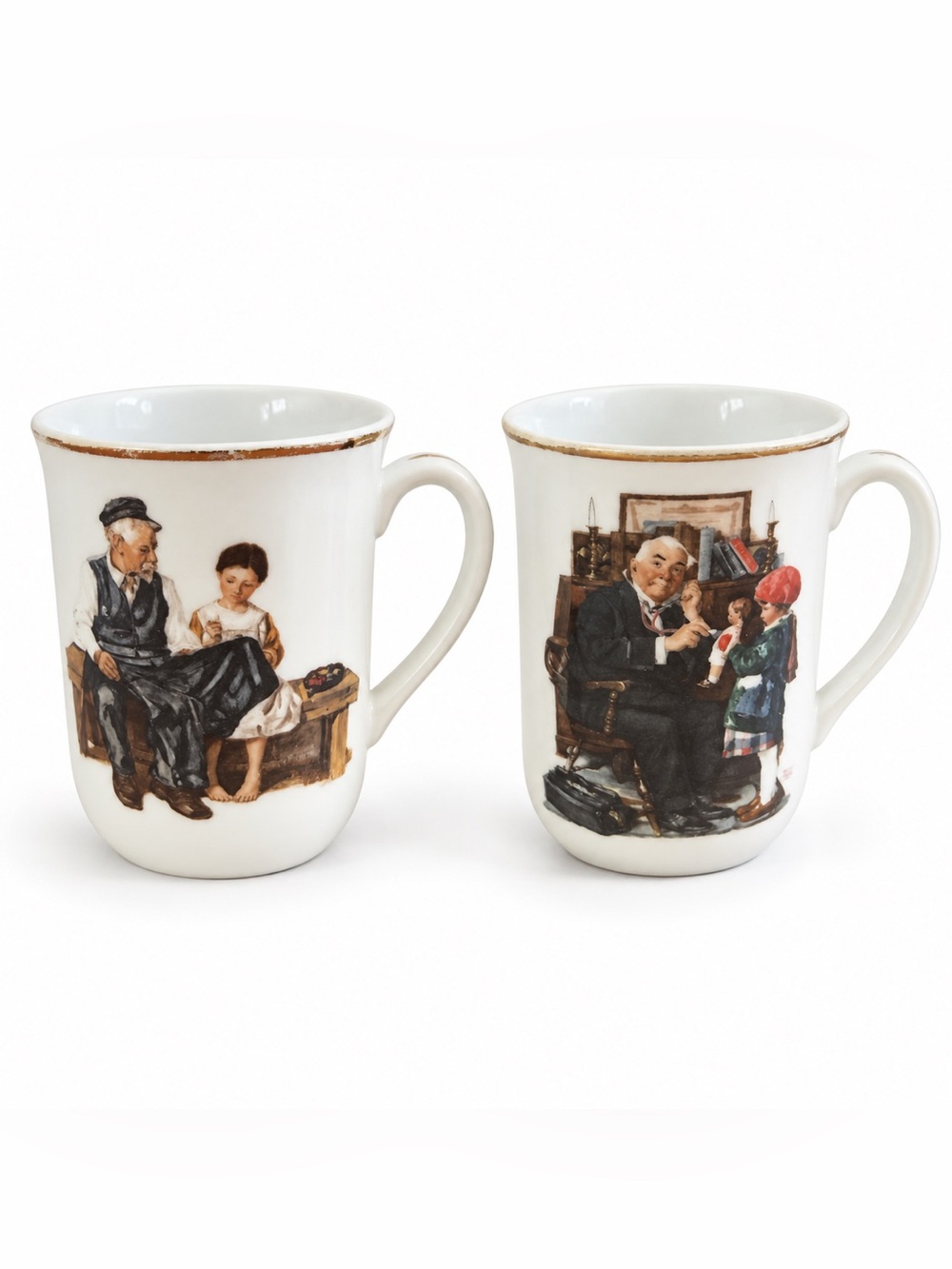 Vintage Norman Rockwell Museum Mugs Set 2 Doctor Doll Lighthouse Keeper Japan